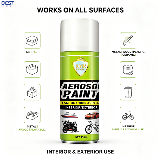 450ml Fast Dry Acrylic Aerosol Spray Paint Multi‑color Hand Spray Paint for Car Motorcycle Bicycle Interior Exterior Use OEM ODM Available