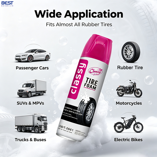 Car Tire Foam Spray Silicone Tire Shine Aerosol High Gloss Tyre Dressing for Auto Rubber Care